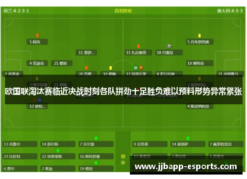 欧国联淘汰赛临近决战时刻各队拼劲十足胜负难以预料形势异常紧张